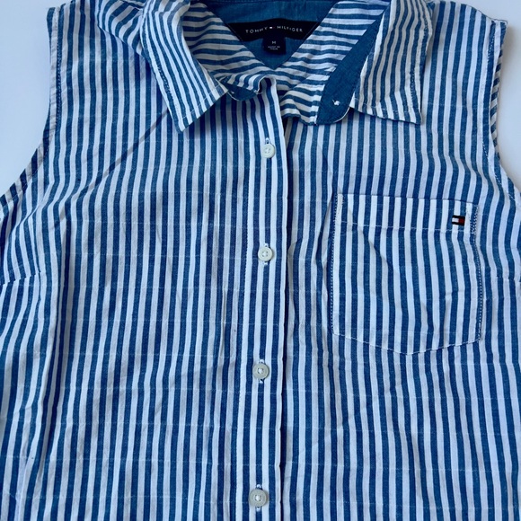 Tommy Hilfiger Blue Striped women’s sleeveless Shirt - Picture 2 of 3